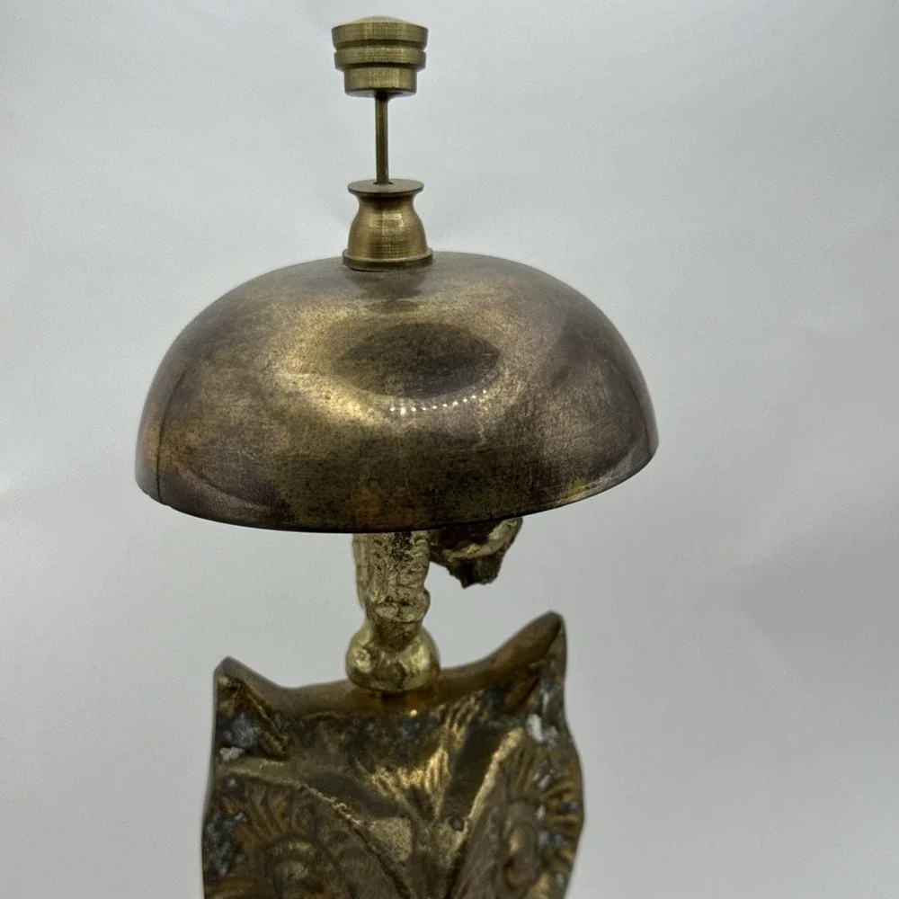 Vintage Brass Owl Service Bell Figural Concierge Hotel General Store Counter